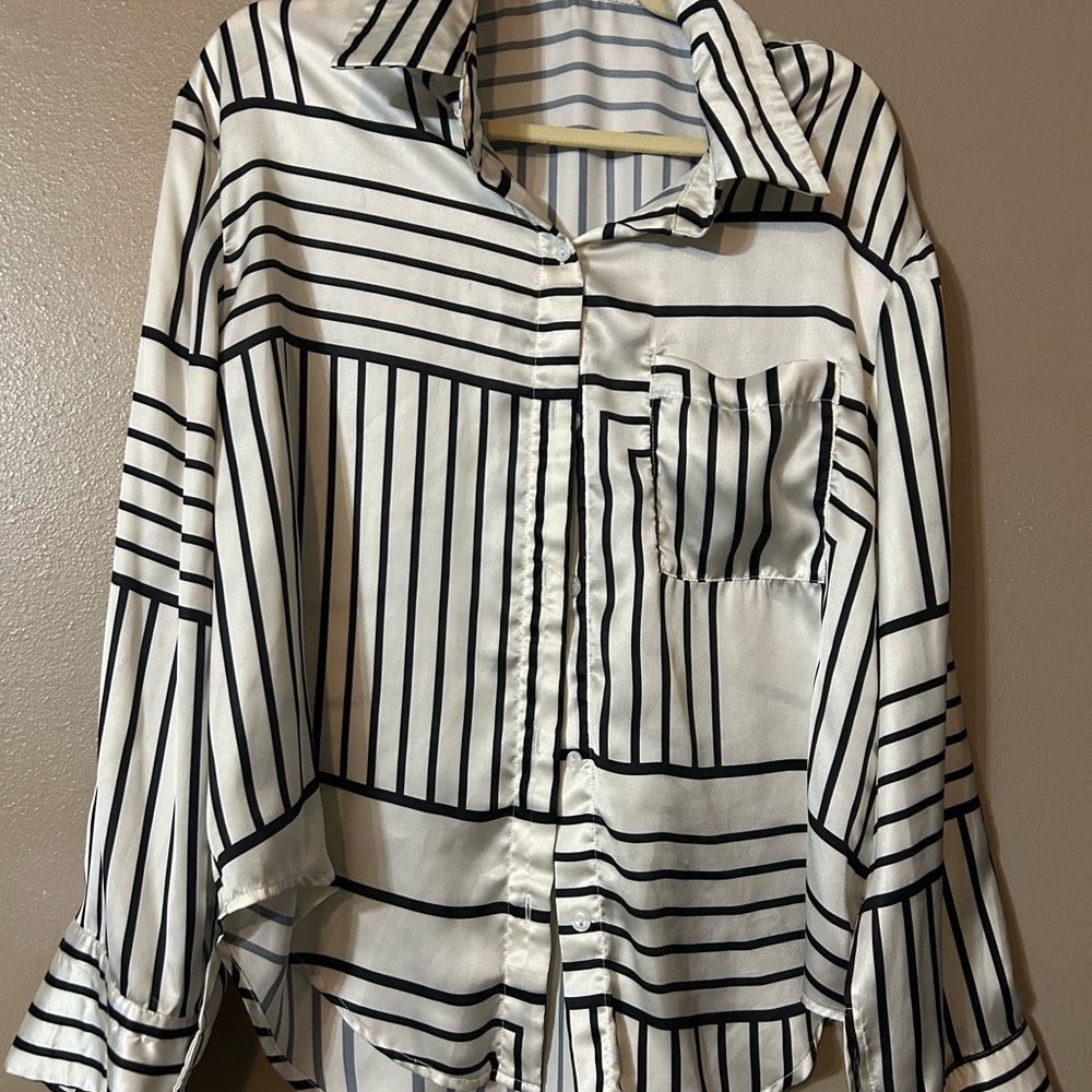 Striped Black and White Button-Up Shirt